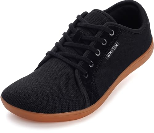 WHITIN Barfußschuhe Damen Barfuss Schuhe Barfussschuhe Breite Barfuß Sneaker Knit Barefoot Shoes Minimalschuhe Walkingschuhe Weit Fitness Frau Schwarz 39 EU