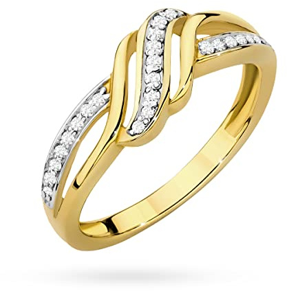 MARKO Gelbgold Ring Verlobungsring aus Gold mit 0.12 Karat Diamanten 14 Karat Gold (585) | Goldring für Frauen (Gelbgold, 54 (17.2))