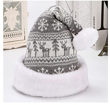 FUFUYO Weihnachtsmütze Weihnachtsmütze Weihnachtsmütze Strickmütze für Heiligabend Neujahr Festliche Urlaub Party Supplies Erwachsene Unisex Grau-B