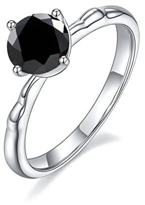 Gem's Beauty Schwarzer Moissanite-Diamantring 18 Karat Weißgold plattierter 925er Sterlingsilberring 1,0 Karat Moissanite-Verlobungsringe Diamantringe für Frauen Hochzeit (Größe 6)