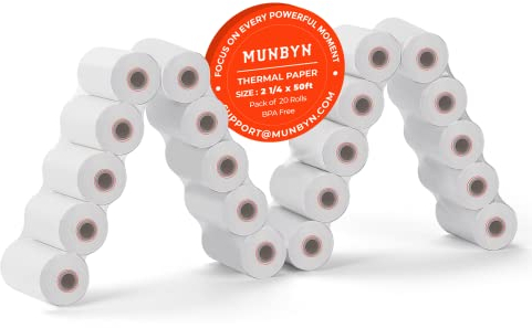 MUNBYN Thermopapier (20 Rollen), BPA-freies Quittungspapier, 58 mm Thermo-Quittungspapier, passend für 58 mm Mini-Thermo-POS-Drucker und quadratische Kreditkartenmaschinen, 6,4 x 15,2 m