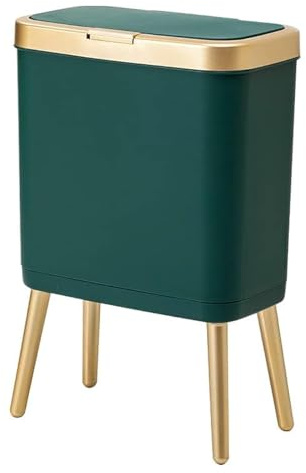 Procade Trash Can with Lid,Small Bathroom Garbage Can with Lid, Plastic Trash Can with Push Button,Narrow Waste Basket for Bedroom,Living Room, Toilet,Office,Kitchen,4 Gal-Gold Edge