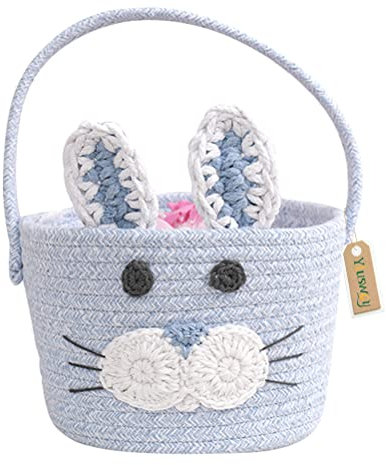 Yiuswoy Kleiner Baumwollseil Korb Geflochtener Aufbewahrungskorb Süßes Kätzchen Deko Korb mit Griff für Kinderzimmer, Wohnzimmer, Bad - Blau