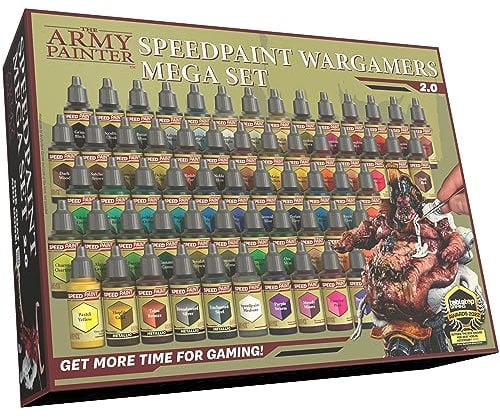 The Army Painter, Speedpaint Wargamers Mega Set 2.0, 60 x 18 ml Modellbau Farben inkl. 4 Metallics, 1 Medium & 1 Pinsel - Modell Farben für Wargames Tabletop Figuren