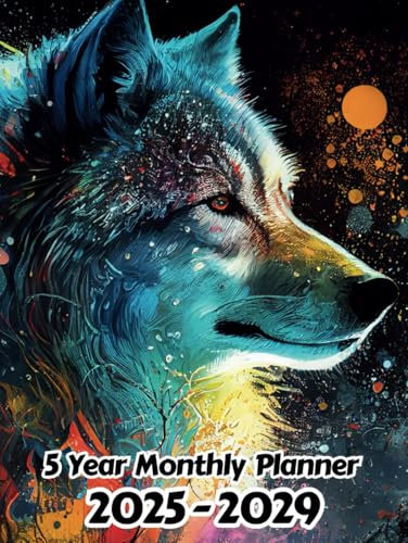 Abstract Wolf 5 Year Monthly Planner 2024-2028: Large 60 Month Calendar | Gift For People Who Love Forest Animals, Wildlife Animal Lovers | For Back ... Work | 8.5 x 11 Inches | 121 Pages | v8