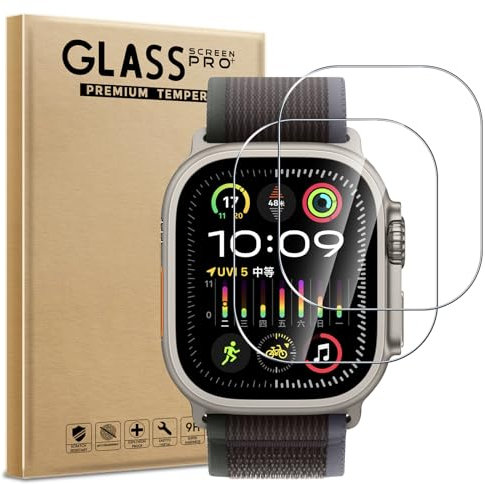 Aiziki Verre Trempé pour Apple Watch Ultra 2 49mm 2023, Lot de 2, Film Protection Écran, (0,33mm HD Ultra Transparent) Dureté 9H Glass vitre protection pour Apple Watch Ultra 2 49mm 2023