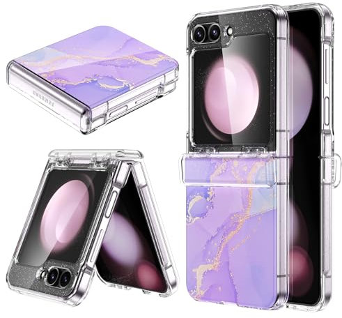 Doeshine for Samsung Galaxy Z Flip 5 Case, Girly Women Glitter Bling Bumper Shockproof Phone Case, [Hinge Protection], Ultra-Thin Hard PC Back Soft TPU Frame Cover Case for Samsung Z Flip 5 (Purple)