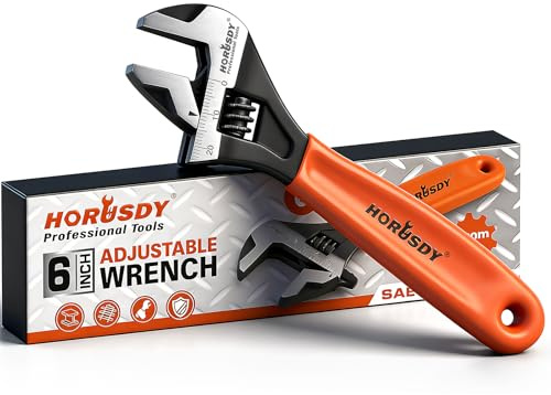 HORUSDY 6 Adjustable Wrench Pipe Spanner: Wide Jaw Black Oxide Wrench With Cushion Grip, Laser Marked Metric & SAE Scales, CR-V Steel, for Professionals