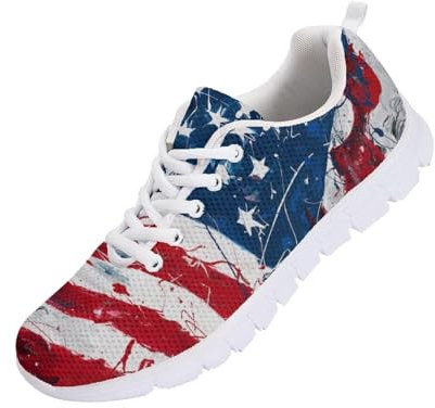 Coloranimal Frühling Sommer Geschenk Flats für Damen Herren Laufen Walking Sneakers, Patriotische US-Flagge, 38.5 EU