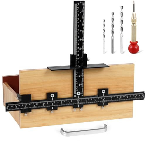 Aluminum Cabinet Hardware Jig, Punch Locator Drill Guide,Wood Drilling Dowelling Guide for Installation of Handles Knobs on Doors and Drawer, Cabinet Template Tool for Handles and Pulls