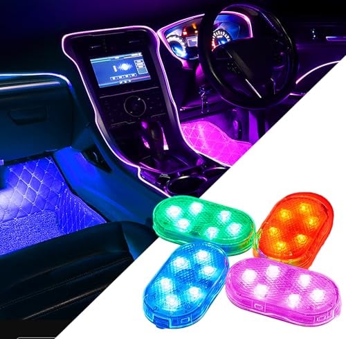 Bonlux Car LED Interior Lights, 7 Color Ambient Lighting, USB Rechargeable, Wireless Touch Lights, 4Pcs