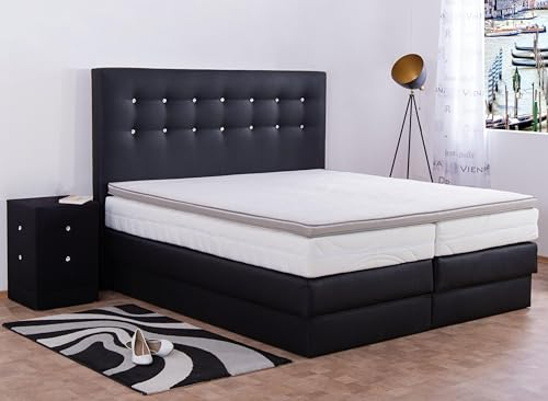 AUKONA Boxspringbett Sophie mit Bettkasten 100x200, Schwarz H4, 7 Zonen Taschenfederkern-Matratze, H2 H3 H4, Komfortschaum-Topper, Lieferung und Aufbau kostenlos