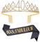Dimetey Schwarz Gold '40 & Fabulous' Schärpe & Strass Tiara Set für Frauen zum 40. Geburtstag, Large, Metall, Konglomerat