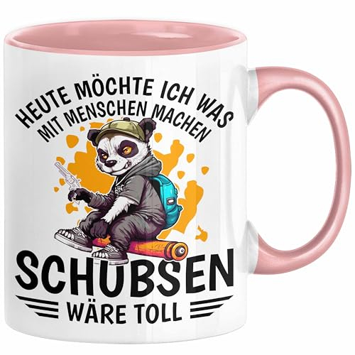Lustige Tasse Waschbär Heute Möchte Ich Was Mit Menschen Machen Schubsen Wäre Toll Sarkasmus Ironier Humor Kaffee-Becher (Rosa)