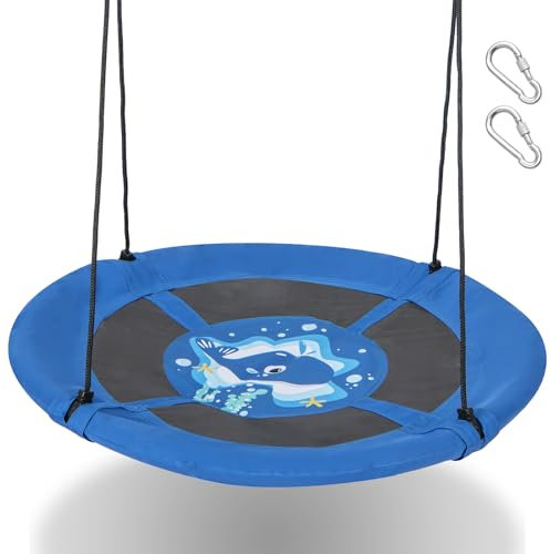 COSTWAY Kids Nest Swing, 104cm Round Tree Swings Seat with 180cm Adjustable Hanging Ropes, for Backyard Playground Garden (Whale)