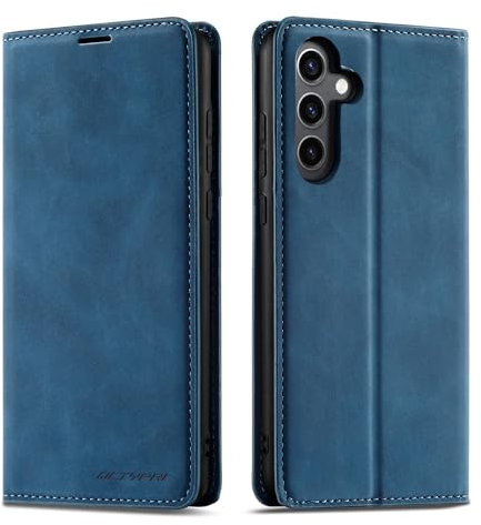 QLTYPRI Case for Samsung Galaxy A35 5G, Premium PU Leather Cover TPU Bumper with Card Holder Kickstand Hidden Magnetic Adsorption Flip Wallet Case Cover for Samsung A35 5G - Blue