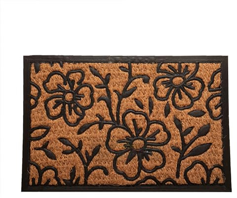 PARADISE STAR Coir Door Mat Welcome Modern Designs Mats Natural Coir Non-Slip Indoor Outdoor 40cm x 60cm (Flower Design)