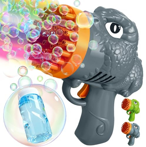YOUYIKE Dinosaurier Seifenblasenpistole Kinder, Seifenblasenmaschine Kinder, 44 Löchern Bubble Gun, mit Seifenblasen Flüssigkeit, Blasenspielzeug Geschenk für Outdoor, Hochzeit, Geburtstag Party