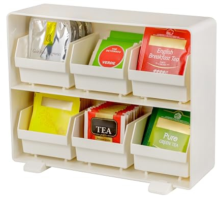 Baroni Home Organizer da Cucina in Plastica Resistente Porta Tè, Organizzatore per Bicchierini, Posate, Zucchero, Cucchiaini, Cannucce e Bicchieri, Design Funzionale e Facile da Pulire, Bianco