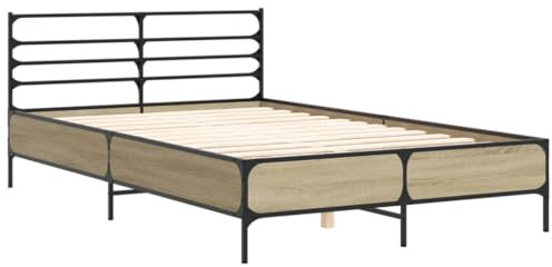 vidaXL Bettgestell, Bett mit Kopfteil für Schlafzimmer, Bettrahmen mit Lattenrost, Schlafzimmerbett Doppelbett, Sonoma-Eiche 120x200cm Holzwerkstoff Metall