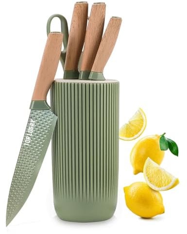 Knife Set, 6-Piece Green Professional Kitchen Knife Set for Chef, Super Sharp Knife Set with Universal Knife Block, Anti-Rust Stainless Steel Kitchen Knife Block Set, Ergonomical Design (Green)