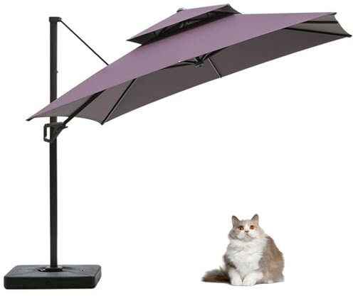 HESHEQ 210cm/250cm/300cm Große Terrassenschirme Ampelschirm Gartenschirm 360-Grad-Drehung Sechs verstellbare Winkel mit Fuß for Terrasse,Balkon,Pool(Color:Beige,Size:210cm)