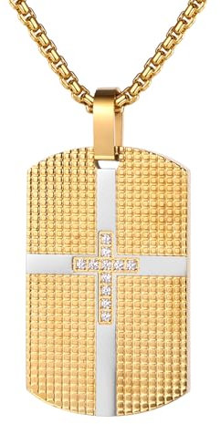 OIDEA Herren Halskette Kreuz Dogtag: Silber Militärischen Erkennungsmarken Armee Stil Dog Tag Anhänger Edelstahl mit 60cm Kette mit Gravur Personalisiert Kreuzkette Geschenk für Männer Vater Freund
