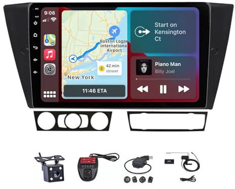ZGYBDH Android 12 Radio estéreo para Coche para B-MW Serie 3 E90 E91 E92 E93 Pantalla táctil de 9 Pulgadas Carplay Integrado Android Controles automáticos del Volante 4G WiFi Bluetooth 5.0 con cámara