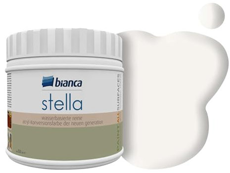 Bianca Stella Pintura para muebles premium sin lijado para cocina y baño, Blanco arena, Brillante, 500ml, a base de agua, pintura acrílica para todas las superficies, madera, azulejos, metal