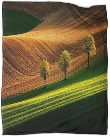 Grüne Weiden Outdoor-Camping-Bedruckte,weiche,atmungsaktive,warme Decke Braune Felder Vier-Jahreszeiten-Schlafzimmerbettdecke 50x60inch(127x152cm)