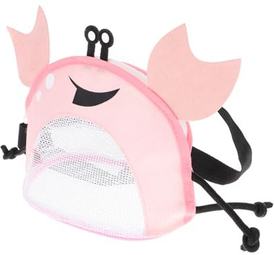 POPETPOP Crab Beach Bag Small Beach Bag Sea Shell Bags Seashell Bags Shell Mesh Bag Mesh Bag for Pool Toys Mesh Beach Bag Sand Toy Bags for Beach Polyester Mesh + Oxford Cloth Pink