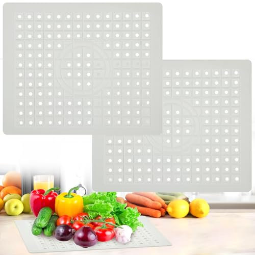 YONGQING Lot de 2 tapis d'évier cuisine en caoutchouc, 31 x 26 cm, antidérapant, avec trou de drainage, blanc