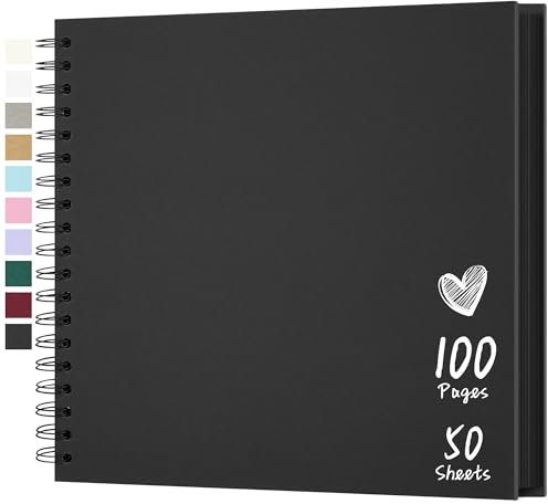 Hiwhy Fotoalbum Scrapbook 25,5x25,5 cm 50 Blätter DIY Scrapbook Hartes Kraftpapier Baby Erinnerungsbuch Familie Geburtstag Hochzeit Jahrestag Scrapbook, Schwarz