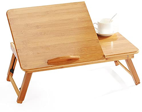 Table de Lit pour Ordinateur Portable, Bureau Pliable, Réglable en Hauteur et Angle, avec Tiroir+Lampe de Table, pour Canapé/Sol/Lit (B)