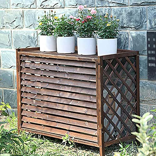 JXIPANUL Lamellen-Klimaanlagenabdeckung, Blumenständer Außenklimaanlagen-Muscheljalousien, verdicktes Holzbrett, Massivholz-Balkon-Pflanzenblumenständer/95 x 40 x 89 cm (80 x 32 x 70 cm)