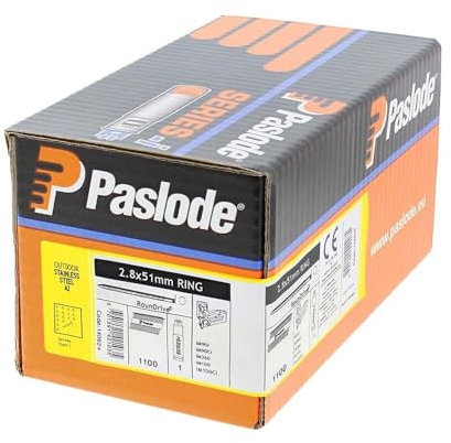 Paslode Gun Nails with Gas Framing fit Paslode IM360Ci - Ring Shank -Retail Pack (Stainless Steel - 3.1x80-1 Gas - 1100 pcs)