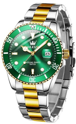 OLEVS Grün Herren Uhr Großes Zifferblatt Zweifarbig Elegante Quarz Herrenuhren Mode Luxus Edelstahl Leuchtende Analog Uhr für Männer Klassische wasserdichte Datum Armbanduhr Herren Geschenk
