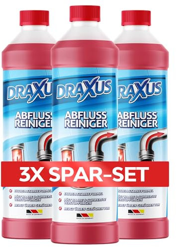 DRAXUS Profi Abflussreiniger (1,0L) I Extrem starker Rohrreiniger löst Haare, Essensreste & schwerste Verstopfungen I Beugt üblen Gerüchen vor (3x Spar-Set)