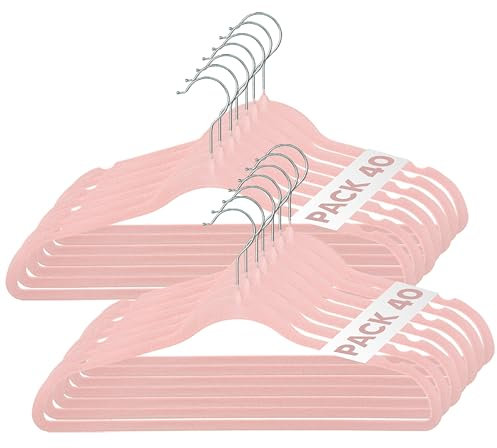 Mundo Home Perchas de Terciopelo para Ropa - Perchas con Ranura para Hombro y Gancho Giratorio 360º - Perchas para Pantalones, Camisa, Vestidos - Colgadores de Ropa Antideslizante (Rosa, 40)
