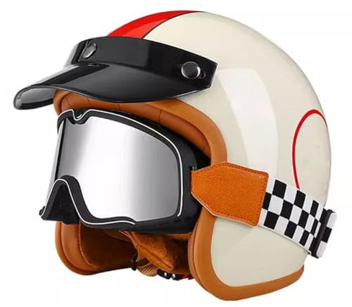 Casco Da Moto Jet 3/4 Stile Vintage Caschi Cromwell Con Occhiali Mezzo Casco Da Motociclista Per Uomini E Donne Omologato ECEDOT Scooter Street Cruiser Casco A Scodella 1,M:57-58CM