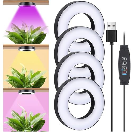 SciFiVisi 4Stück Pflanzenlampe LED Vollspektrum, Pflanzenlicht mit Auto Timer, LED Grow Lampe 10 Helligkeit 3 Lichtmodi, Pflanzenleuchte für Zimmerpflanzen (Schwarz 4 Köpfe)