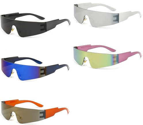 Mein HERZ Pack of 5 Party Glasses, Quick Glasses, Rave Glasses, Sports Glasses, Cycling Sunglasses for Men and Women, for Cycling, Outdoor, Concert, Bar, DJ, Nightlife, Gatherings, Cosplay