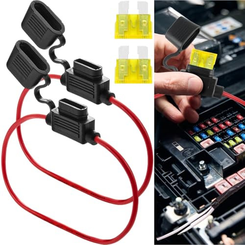 Lot de 2 porte-fusibles en ligne 12 V standard, porte-fusible à lame 14 AWG, porte-fusibles étanches avec fusibles 20 A pour voiture, camion, moto, bateau