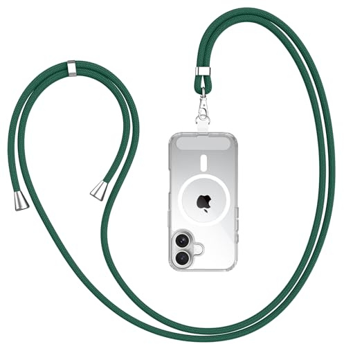 AK Handykette Universal, Handy Lanyard, Geeignet für Alle Smartphones mit 1 Stück Universelles Patch, Handyband Passend für Jede Handyhülle, Einstellbar und Abnehmbar (Dunkelgrün)