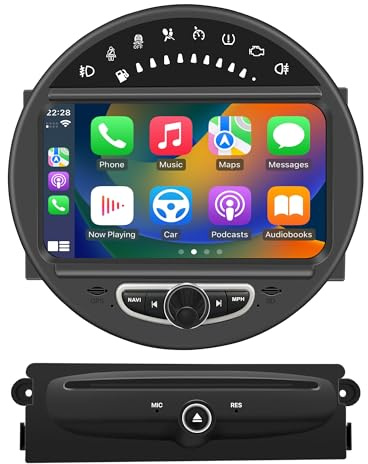 8 Zoll Autoradio Stereo für Mini Cooper R55 R56 R57 R58 R59 R60 R61, 64GB | Kabelloses CarPlay und Android Auto, GPS, WiFi, DVD, SWC, Backup-Kamera, YouTube-Streaming-Apps