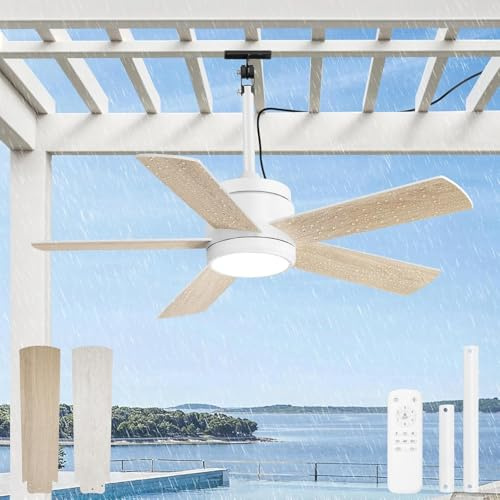106CM Outdoor Deckenventilator mit Beleuchtung IP65 Wasserdicht Außen Deckenleuchte mit Ventilator LED Dimmbar Ventilatorlicht und Fernbedienung Ventilator Deckenlampe für Garten Balcón Innen Aussen
