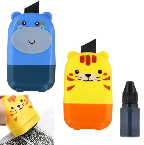 Ziyonix 2 Stück Datenschutz Rollstempel, Textschwärzer Schutz Identität Guard Rollen Stempel mit 1 Nachfüllbar Nachfüllpackungen, Schwärzer für Dokumente für Privatsphären Briefe Dokumente Verträge