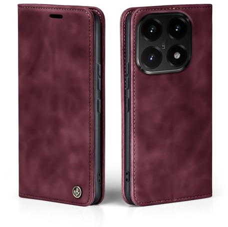 LBH Handyhülle für Xiaomi 15T in Weinrot mit Karten- und Geldfach Smartphone Hülle mit Standfunktion Flip Case Schutzhülle Magnetverschluss Vintage