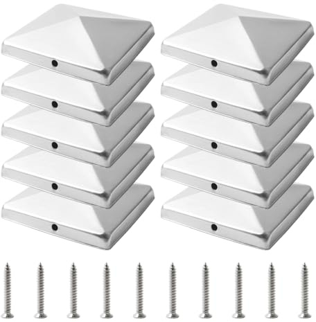 Tappi per pali 8 x 8 cm, 10 pezzi zincati in metallo, a forma di piramide, per pali in legno, tappi di copertura per pali in legno con tappo di protezione resistente alle intemperie