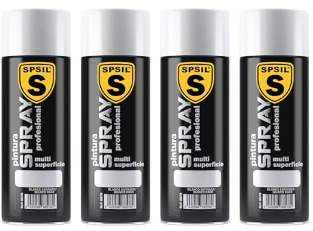 SPSIL Pintura Spray Mate Blanco Satinado(pack of 4) 400ml, Secado Rápido Profesional, Aplicación Fácil en Metal Madera Plástico, Interior Exterior Ideal DIY Decoración Muebles Automóviles